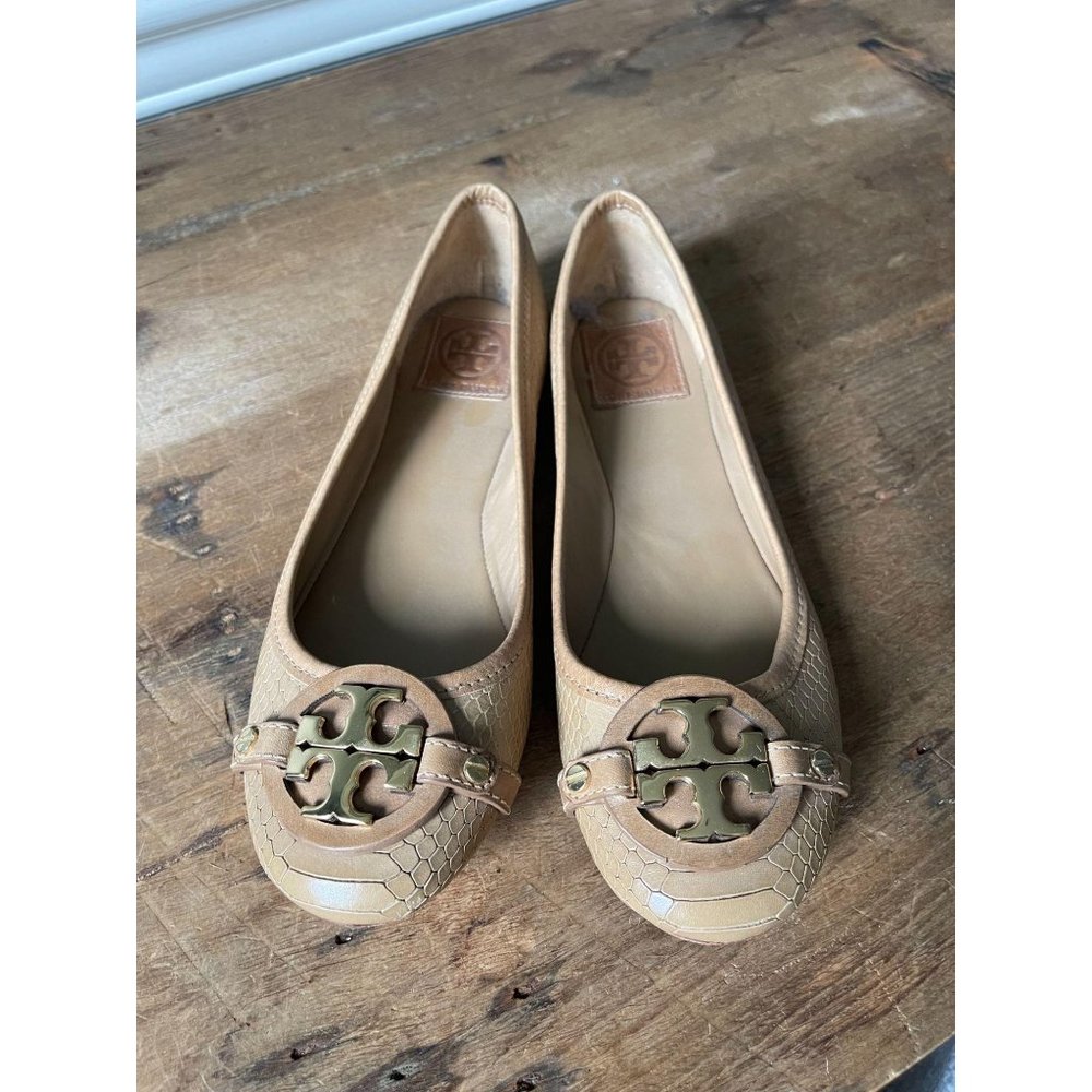 Tory Burch Miller Lizard Reva Logo Ballet Flats
